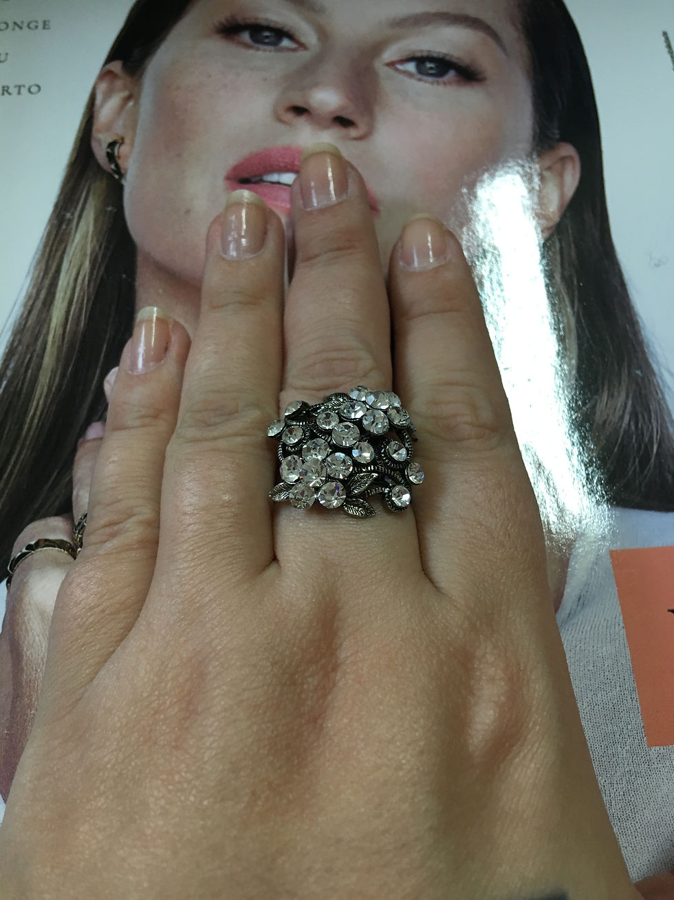 Miniatura: Anel prateado com strass
