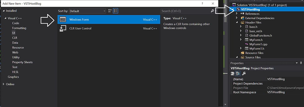 Adding Windows Form to C++ project