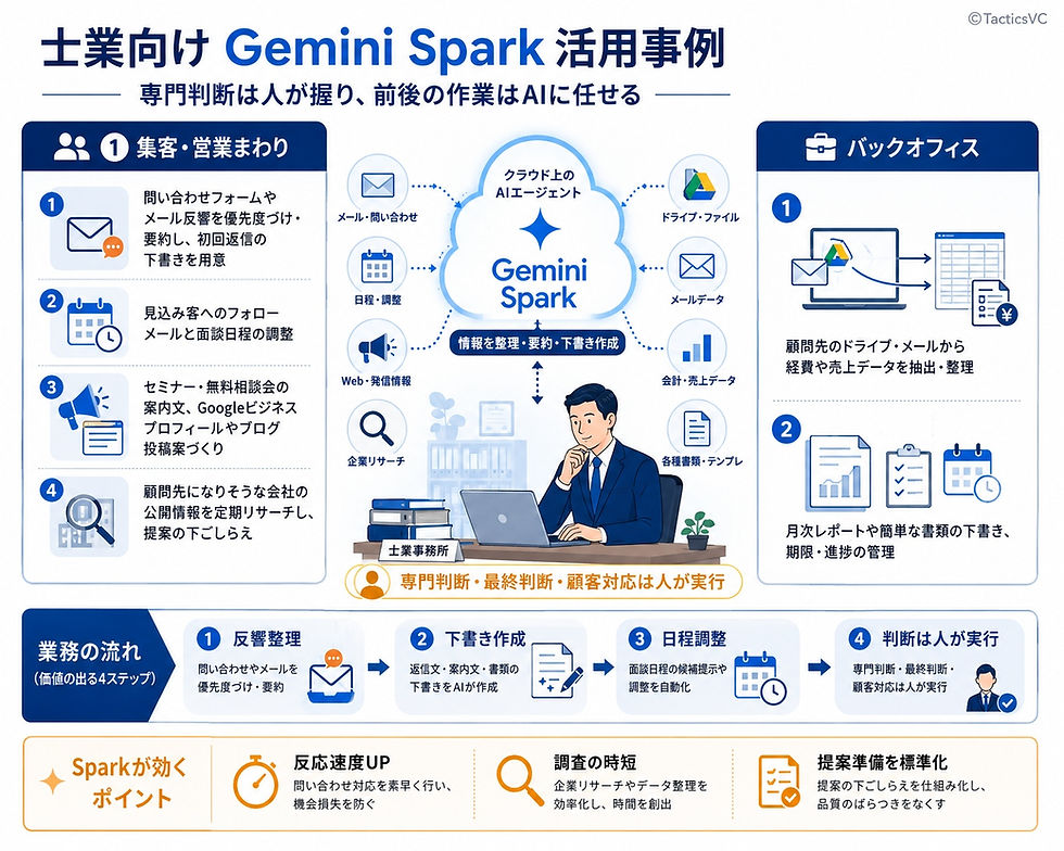 Gemini Spark士業の活用方法 AIエージェント自動化の範囲
