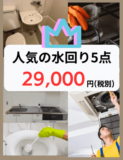 人気一番、水回りまるごと5点ハウスクリーニング29000円