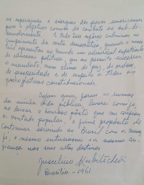 Carta do presidente Juscelino Kubitschek é descoberta no Museu de Poços 