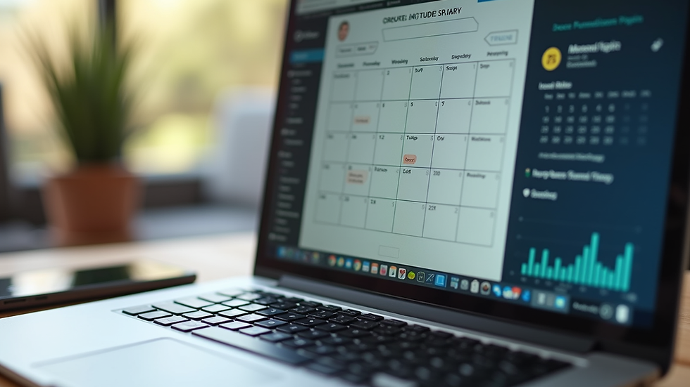 Close-up view of a laptop screen showing a social media content calendar