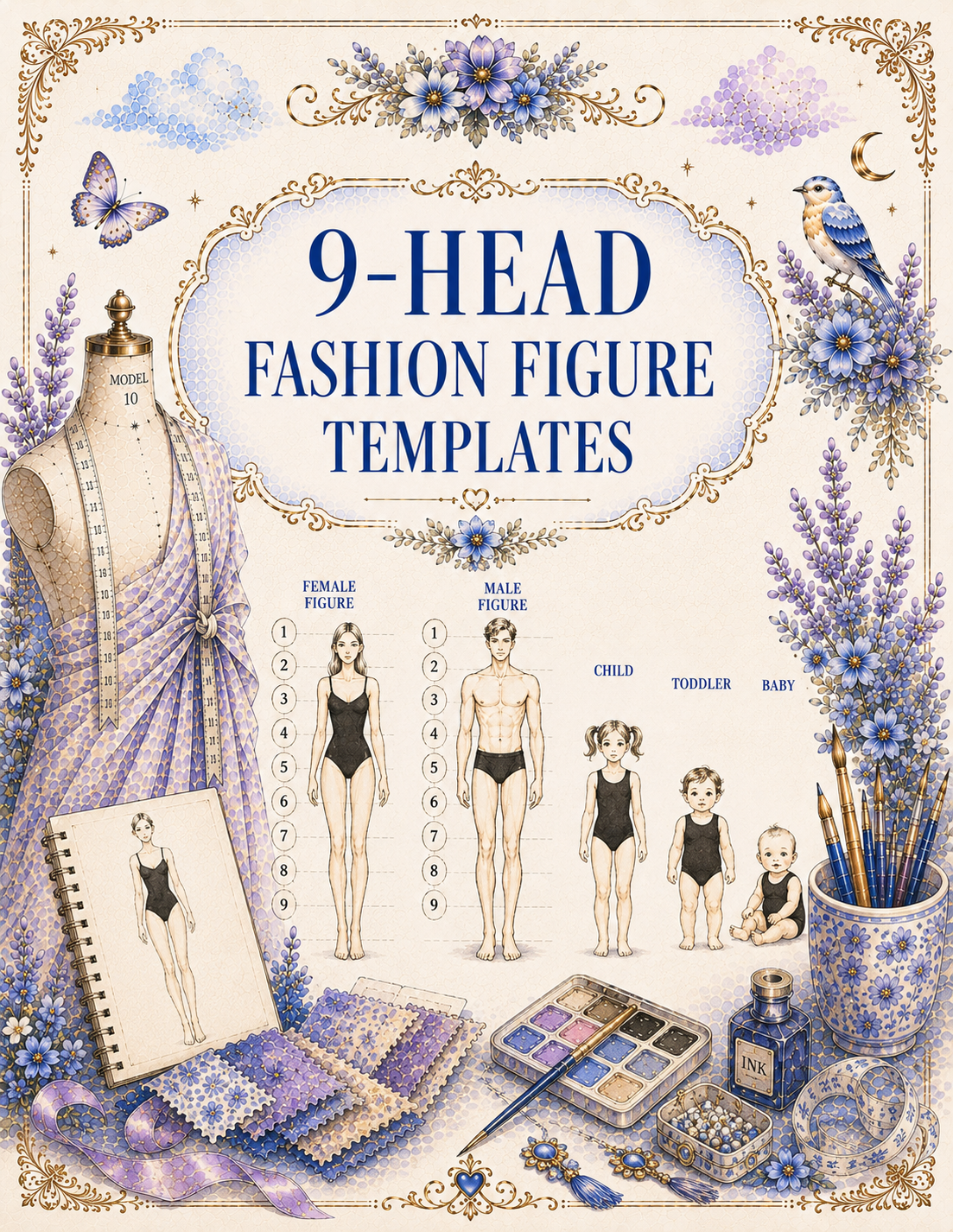 9-Head Fashion Figure Templates