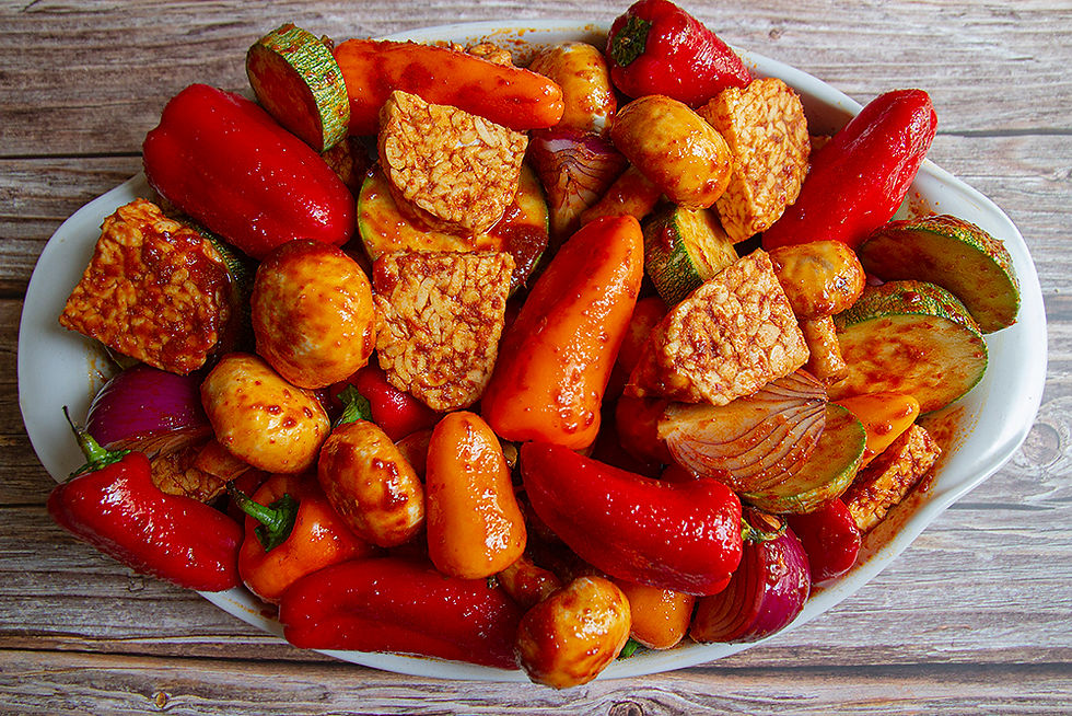 טמפה וירקות בתנור אסייתי - מתכון