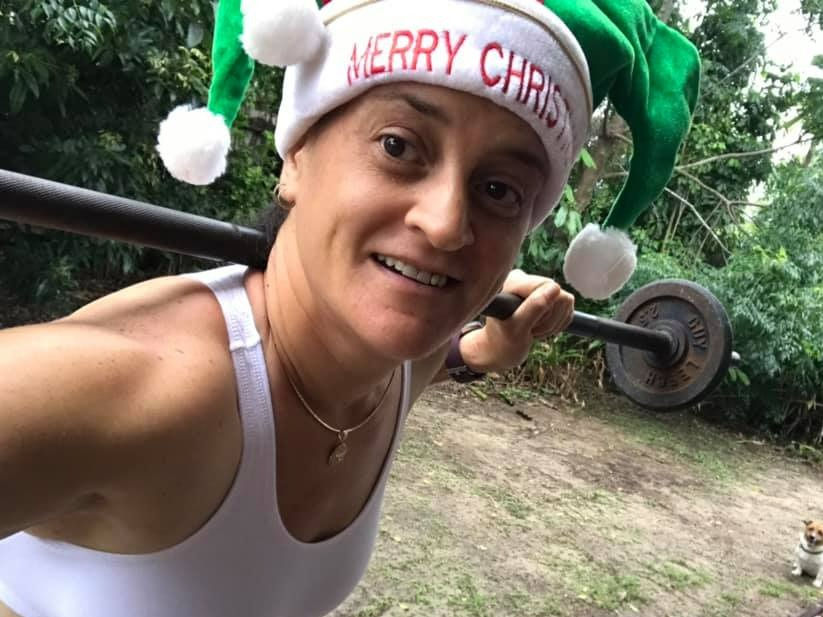 Leah doing strength training on Christmas Day!