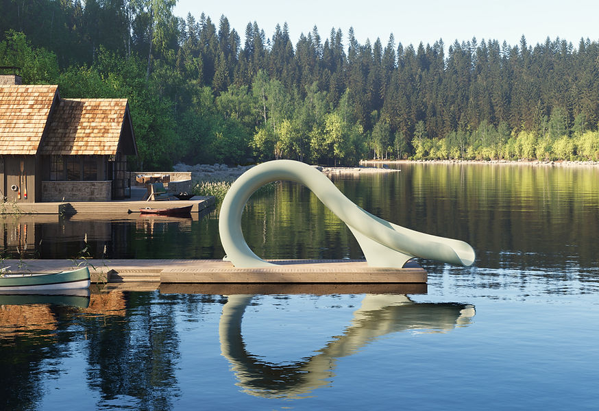 Green swimming pool slide