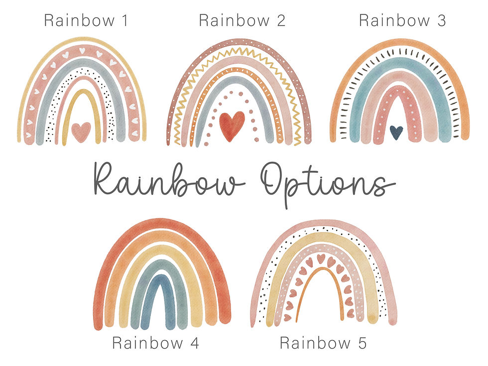 Thumbnail: Five boho rainbow designs in earthy pastel colours, available for personalised gifts and coasters