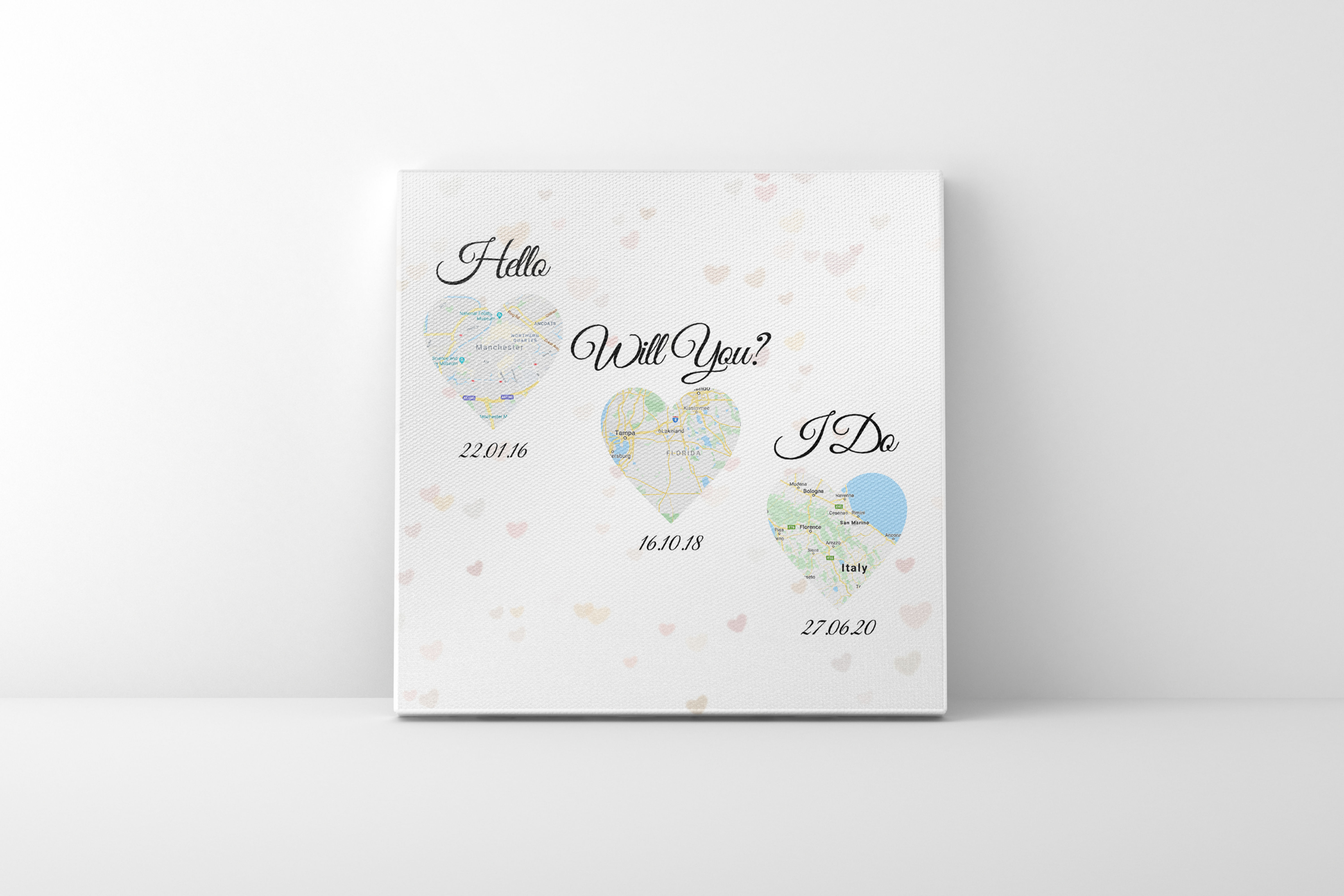 3 Dates "Hello,Will You, I Do" Canvas