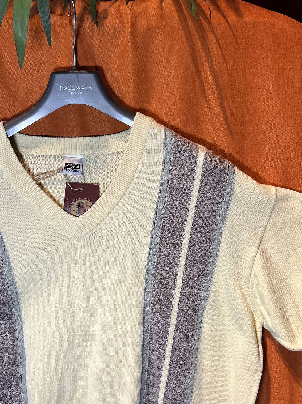 Küçük resim: Vintage Karaca Çizgili Krem Kazak(Erkek M/L)