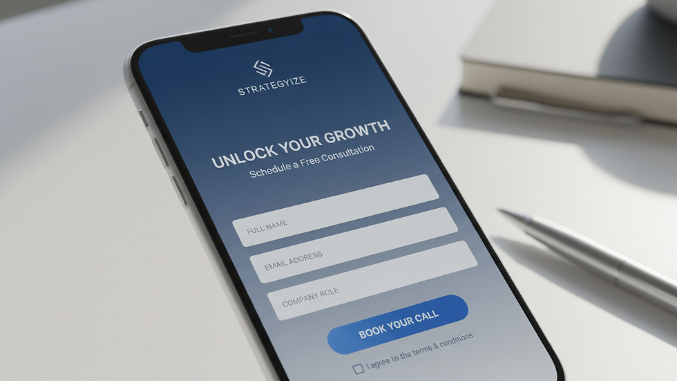 Close-up view of a mobile phone displaying a simple, optimized landing page form