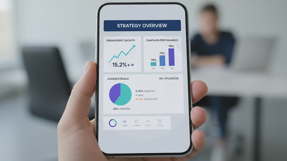 Close-up view of a smartphone showing social media marketing analytics