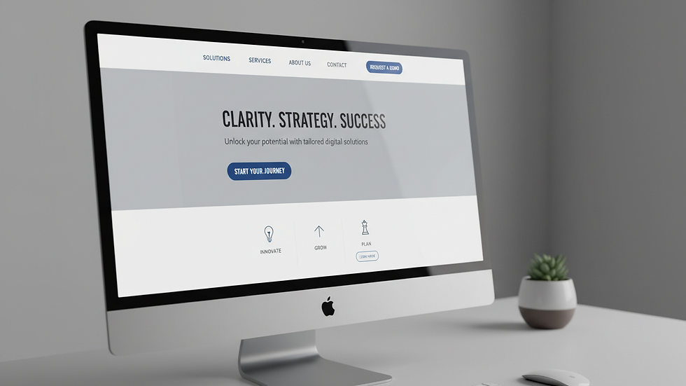 Close-up view of a website homepage showing clear navigation and call to action buttons