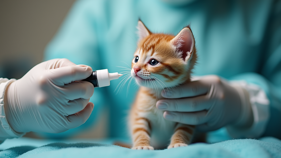 Close-up view of a kitten receiving BEAPHAR DIMÉTHICARE pipette treatment on its neck