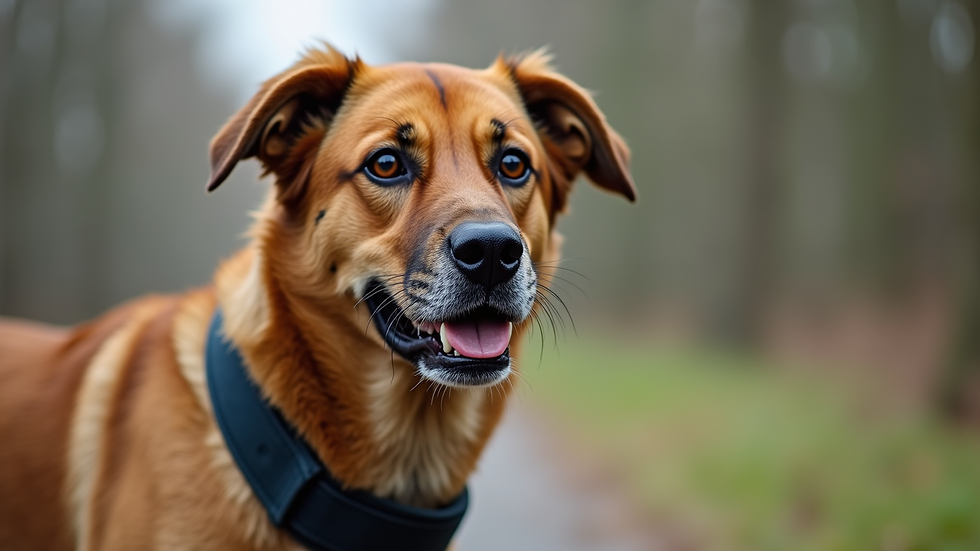 Vue de côté d'un chien portant un collier antiparasitaire Scalibor