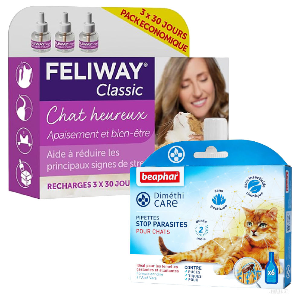 FELIWAY Classic - Anti-Stress pour Chat - Pack Économique (3 Recharges) + BEAPHA
