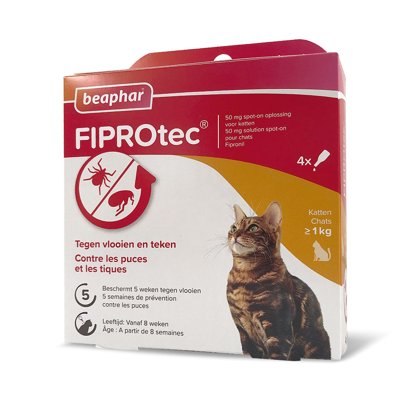 BEAPHAR – FIPROTEC 50 MG – Solution Spot-on pour Chats - 4 Pipettes
