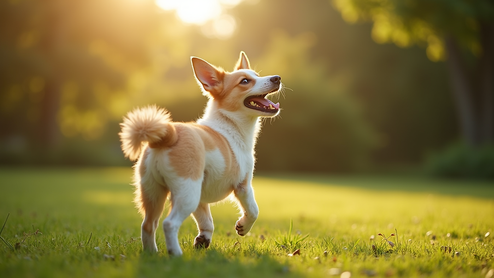 Vue de côté d'un chien heureux dans un jardin ensoleillé