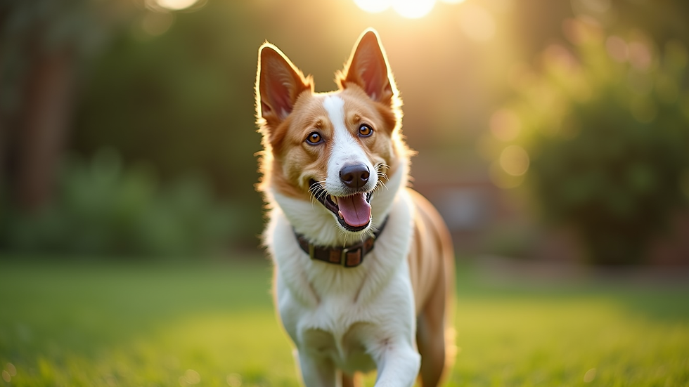 Vue rapprochée d’un chien heureux portant un collier antiparasitaire Ohpidan dans un jardin