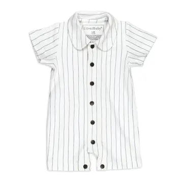 L'ovedbaby Organic S/Sleeve Romper in Pool Pinstripe