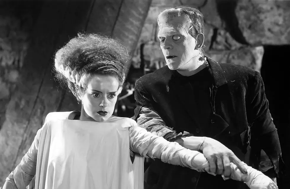 Elsa Lanchester as The Bride and Boris Karloff as The Monster in Bride of Frankenstein (1935)