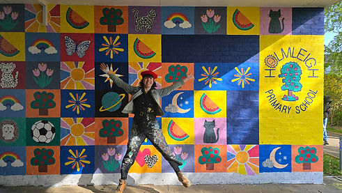Rose star jump in front Holmleigh mural.jpg