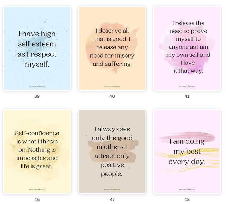 Thumbnail: 50 Self Esteem Affirmation Cards - PLR Canva Template