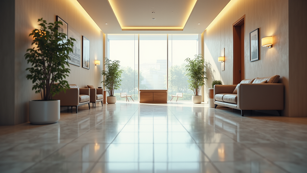 High angle view of a clean and well-maintained commercial office lobby