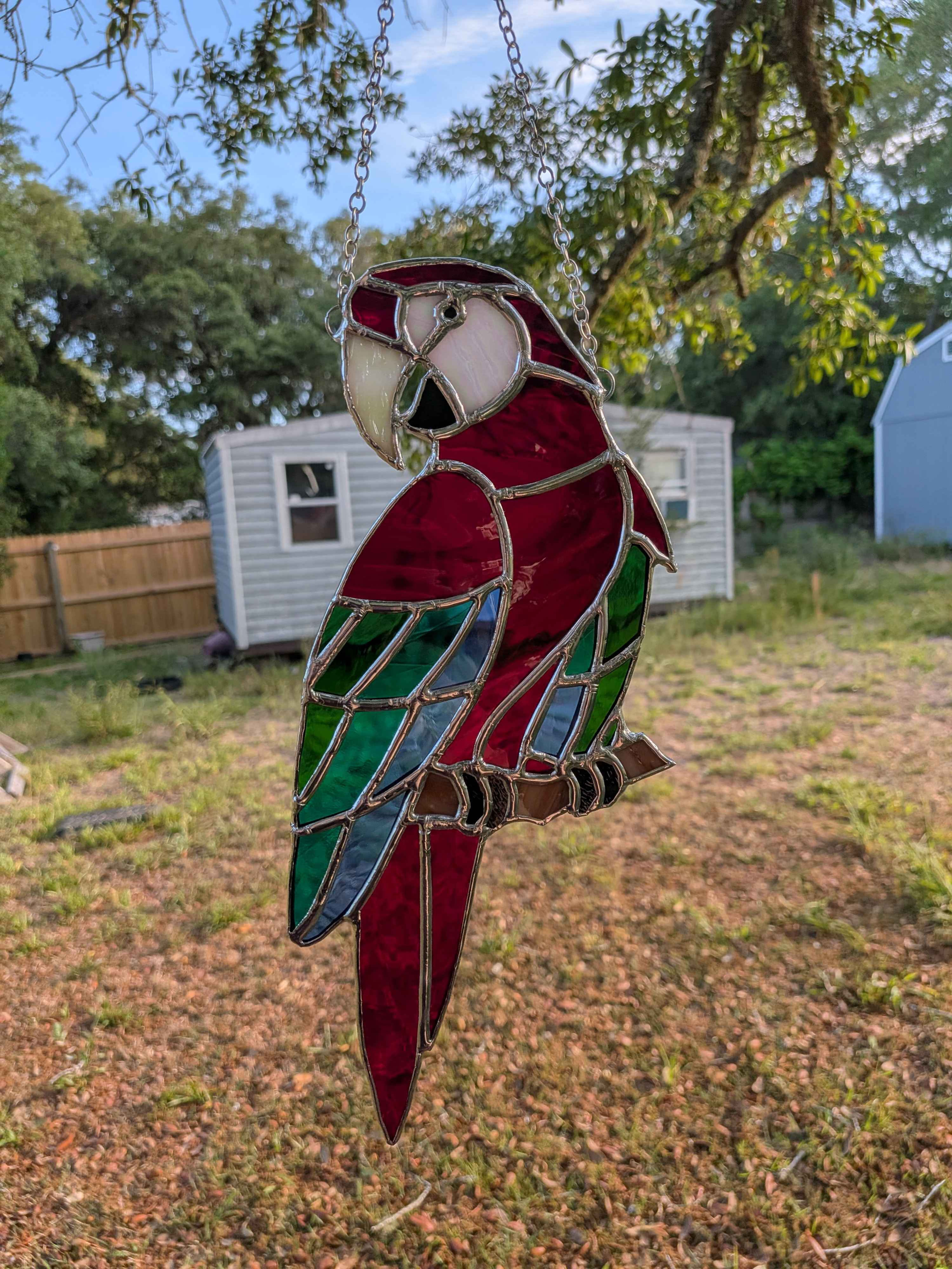 Ruby/Green Wing Macaw Stained Glass