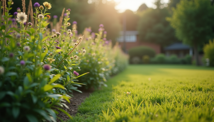 Eye-level view of a garden with eco-friendly pest control traps placed near plants