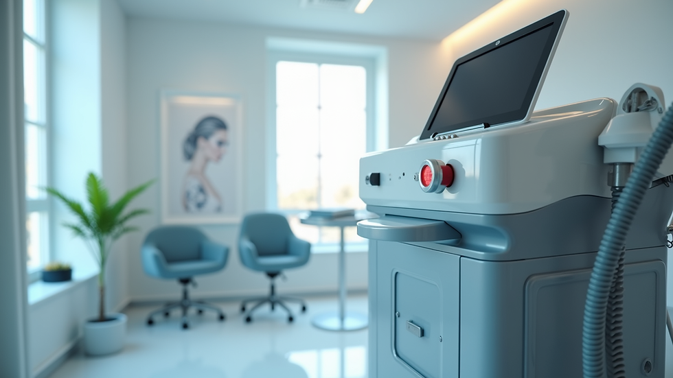 Eye-level view of modern laser hair removal machine in a clean clinic room