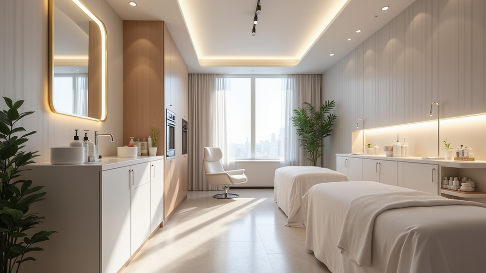 Eye-level view of a modern skincare clinic treatment room in Toronto