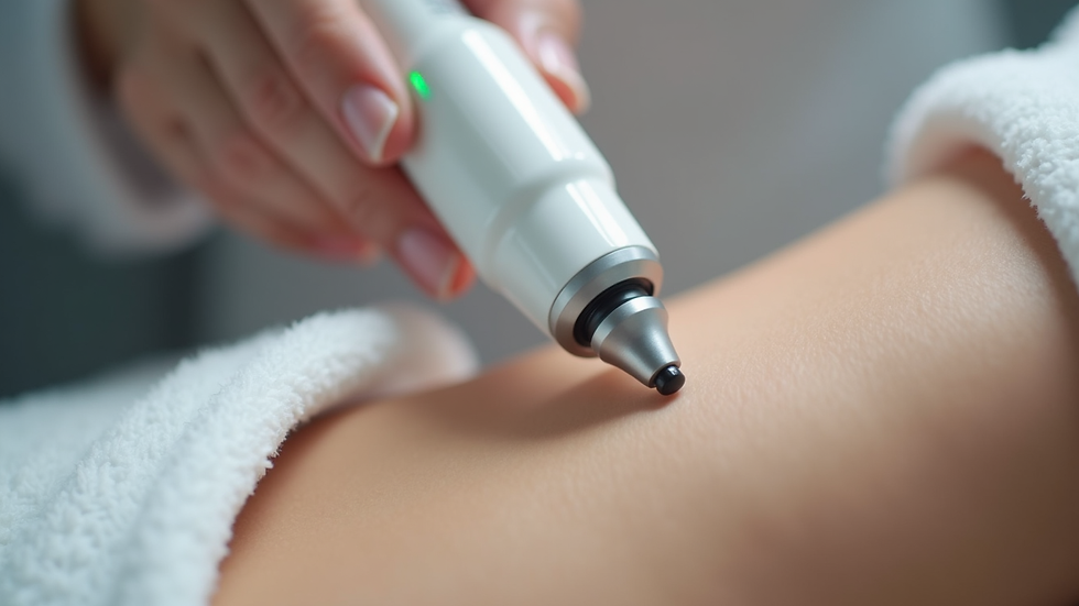 Close-up view of laser hair removal device in use on smooth skin