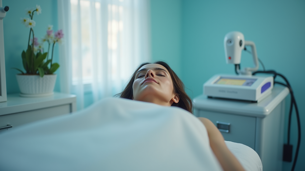 Eye-level view of a calm treatment room with laser hair removal equipment