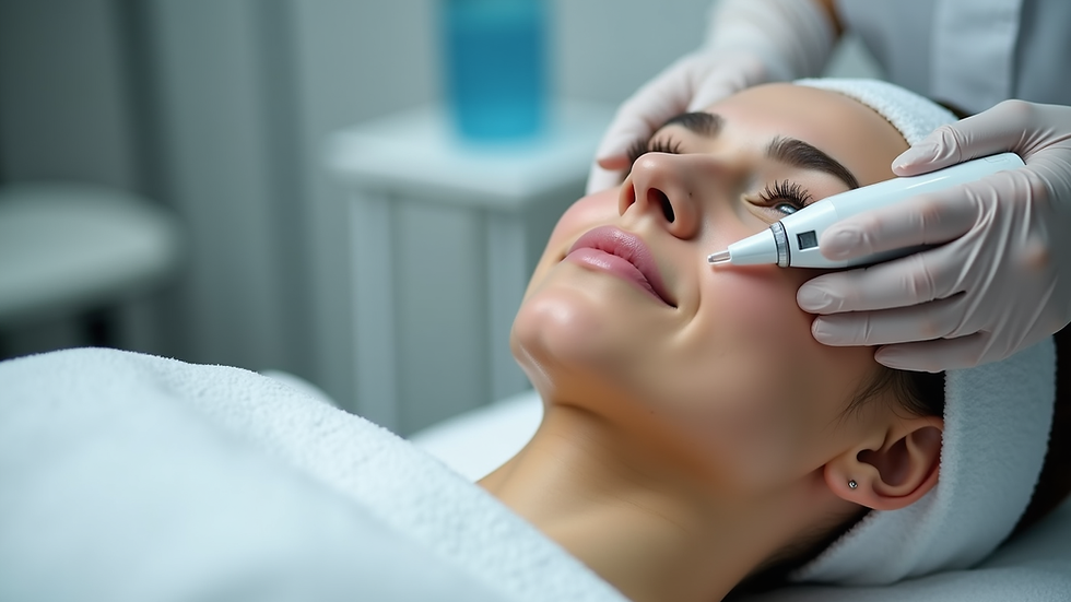 Close-up view of Hydrafacial machine nozzle on a treatment bed