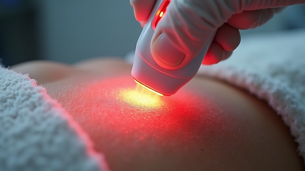 Close-up view of laser device targeting hair follicles on skin