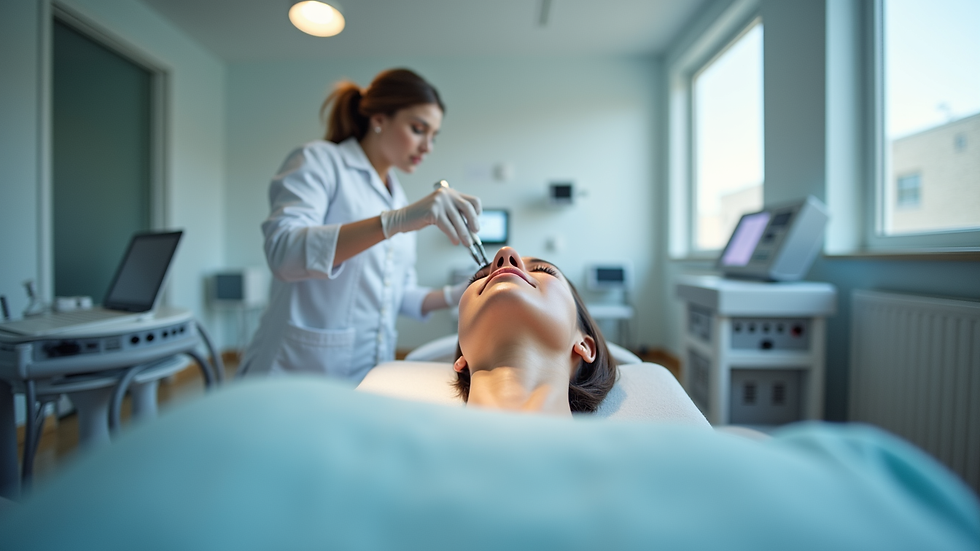 Eye-level view of laser hair removal treatment room with modern equipment
