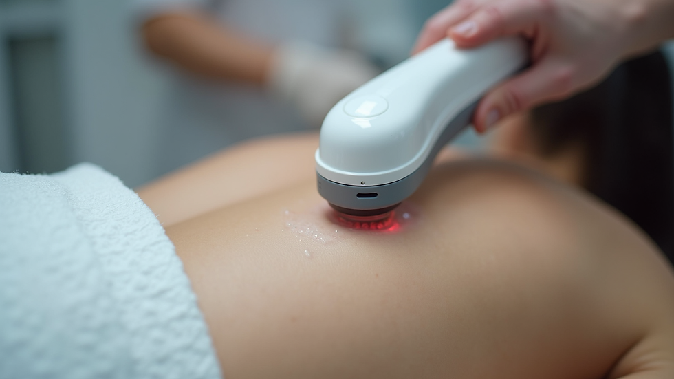 Close-up view of laser hair removal device on skin in Toronto clinic