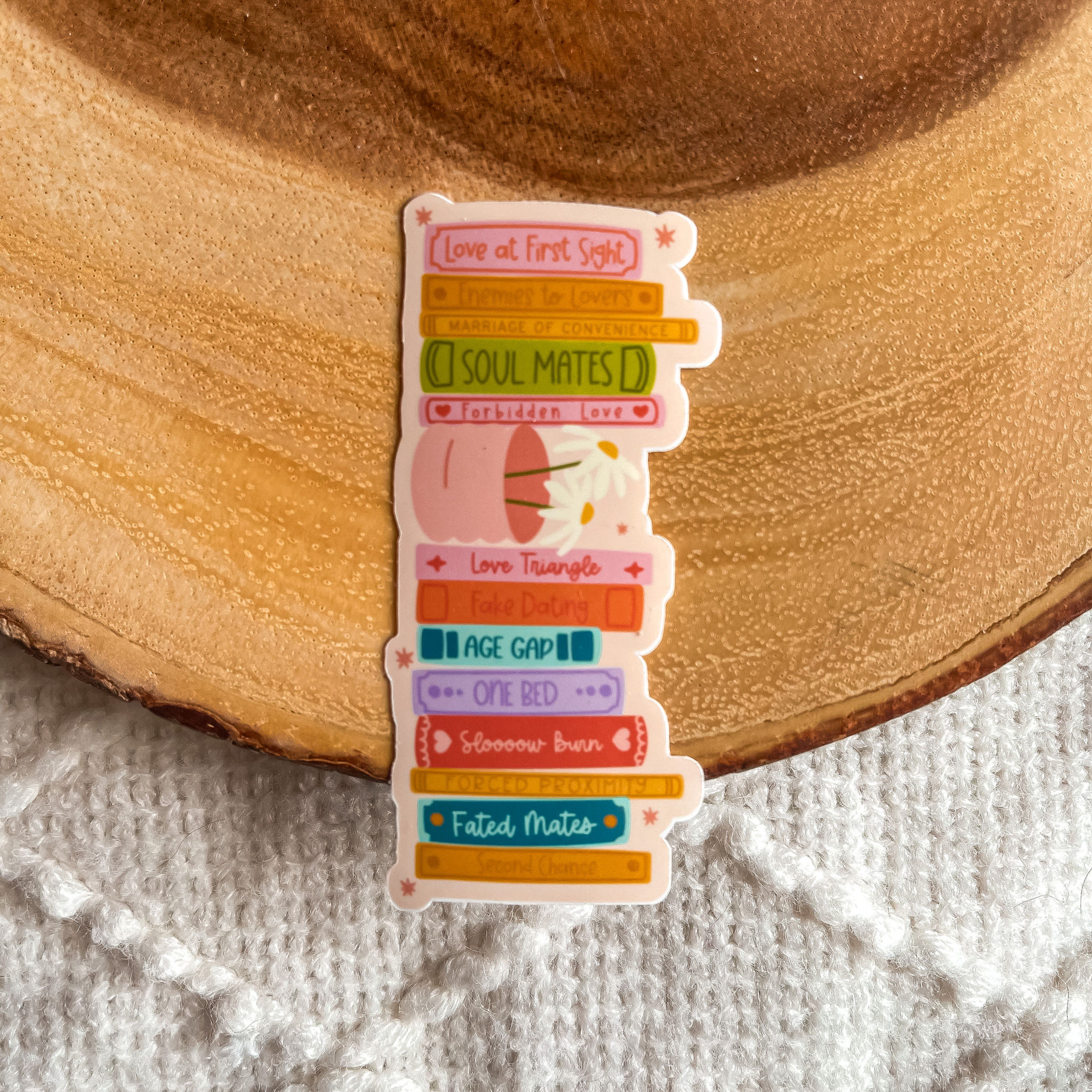 Romance Tropes Book Stack Floral Sticker
