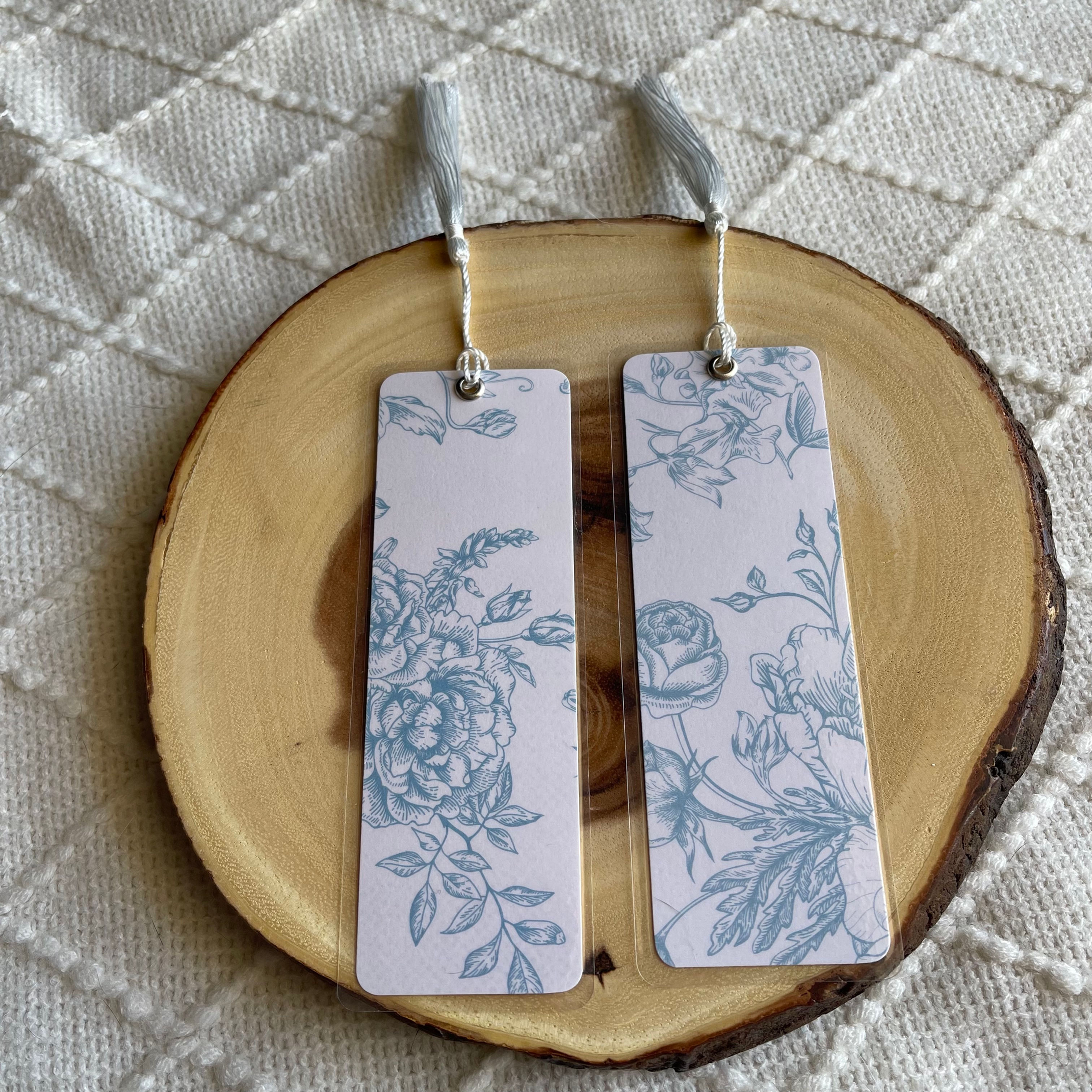 Blue & White Floral Bookmark