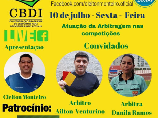 LIVE CBDI: SEXTA-FEIRA – 10 DE JULHO – 20 HORAS – O TÉCNICO CLEITON MONTEIRO RECEBE OS ÁRBITROS AILT