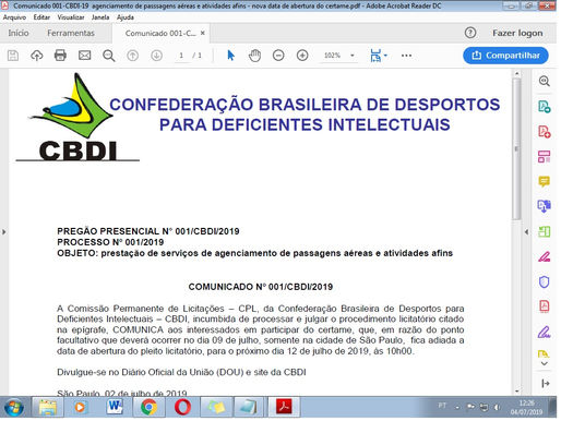 CBDI COMUNICA NOVA DATA PARA CERTAME DE PREGÃO PRESENCIAL