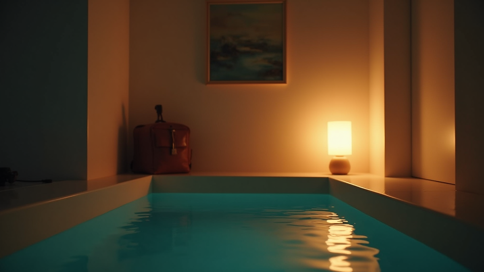 Vue en plongée d’une lampe de chevet allumée dans une chambre calme