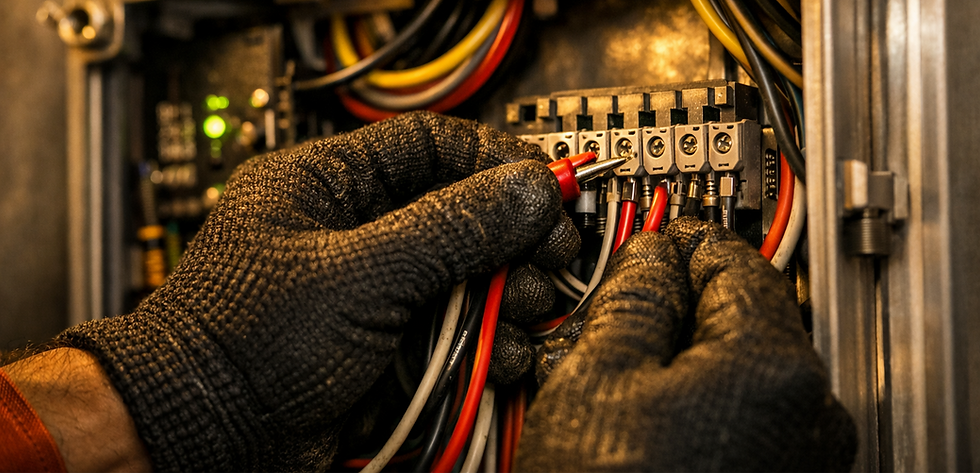 Close-up of a technician wiring and installing a lift