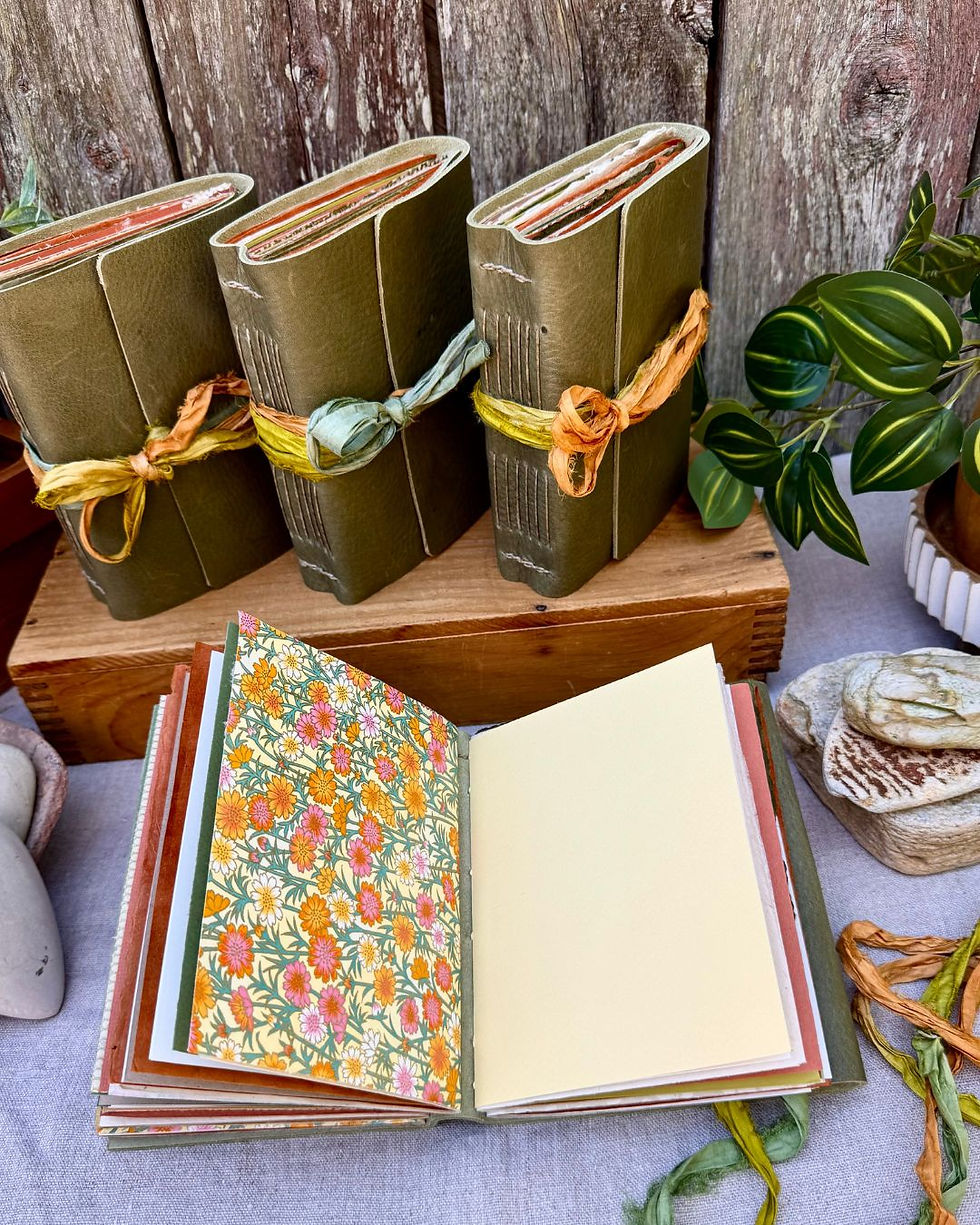 Thumbnail: daisy leather journal patterned pages