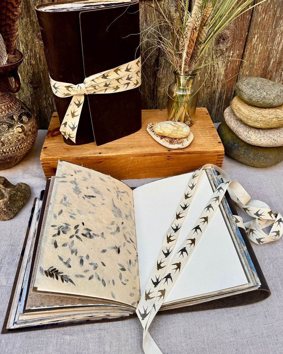 Thumbnail: handmade papers in handmade leather journal