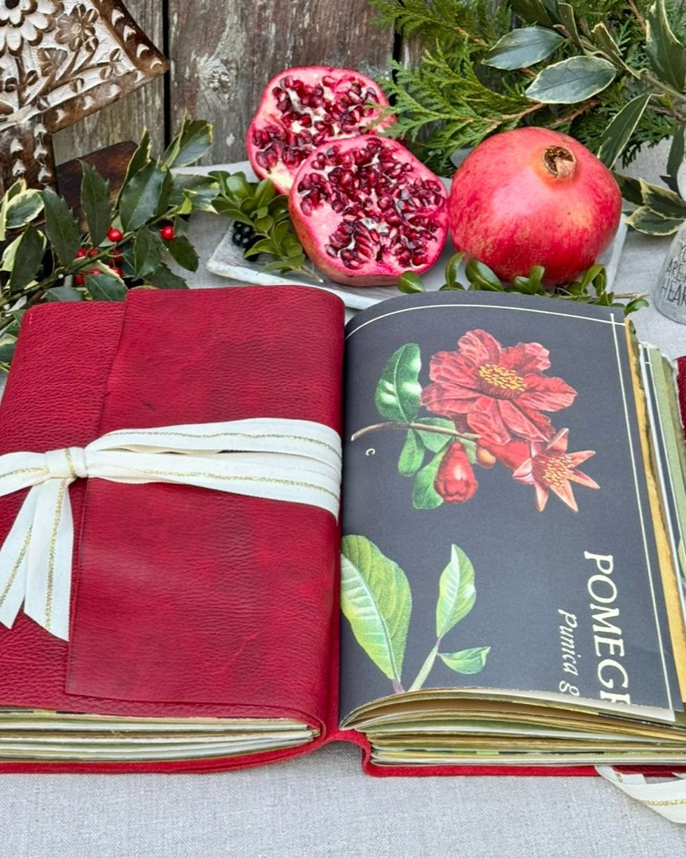 handmade pomegranate red leather journal