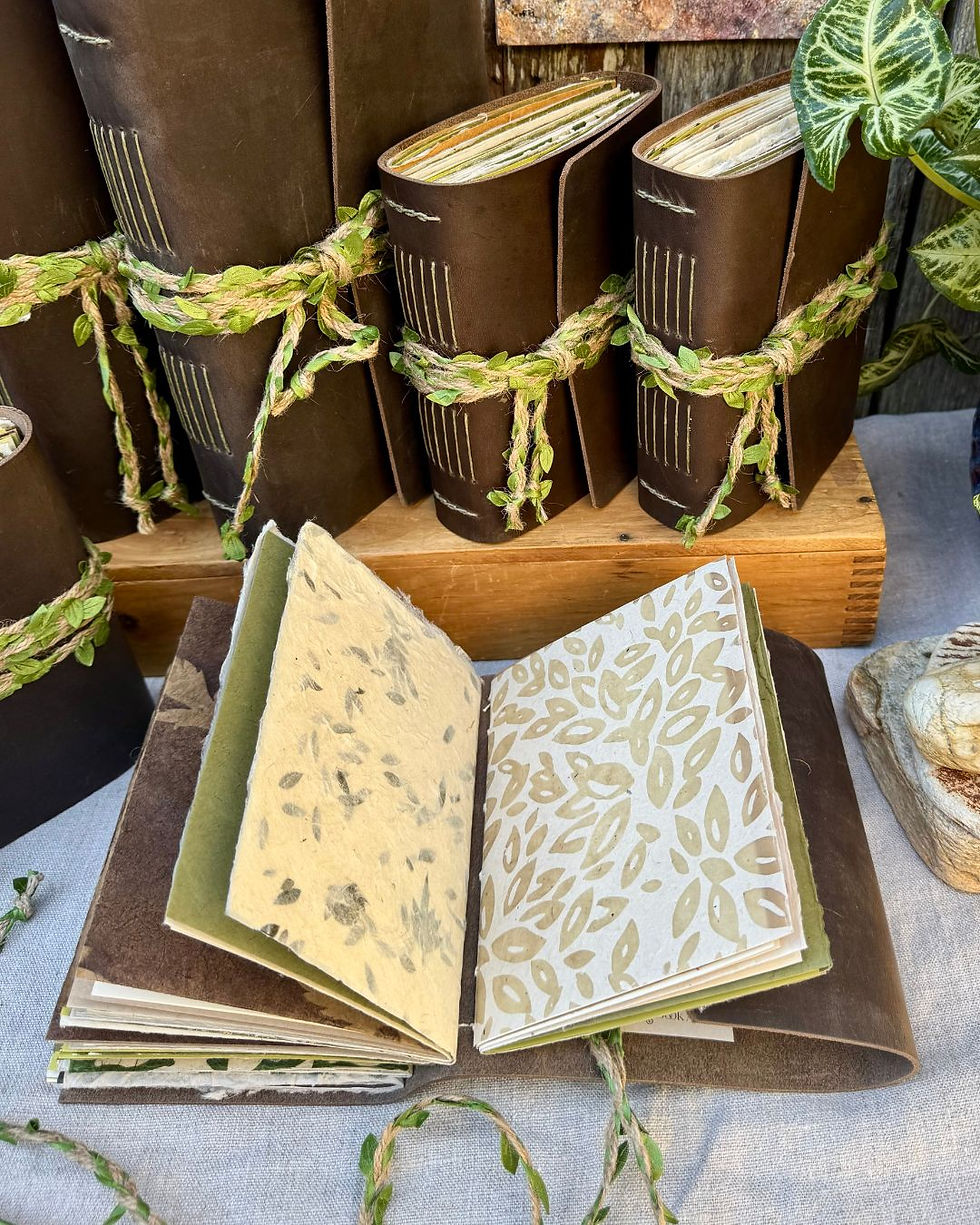 Thumbnail: textured natural handmade papers in handmade leather journal