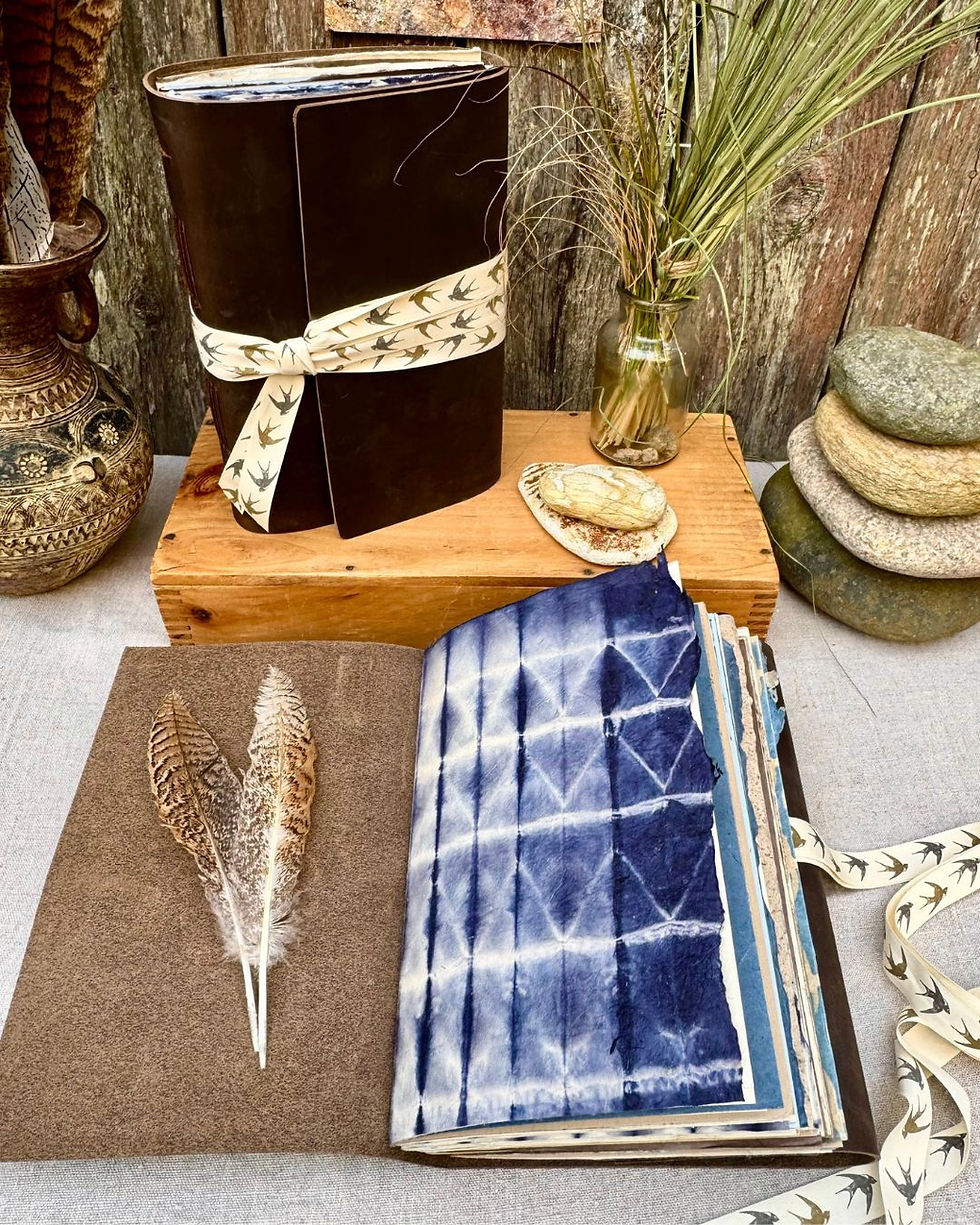 Thumbnail: blue handmade paper in earth and sky leather journal