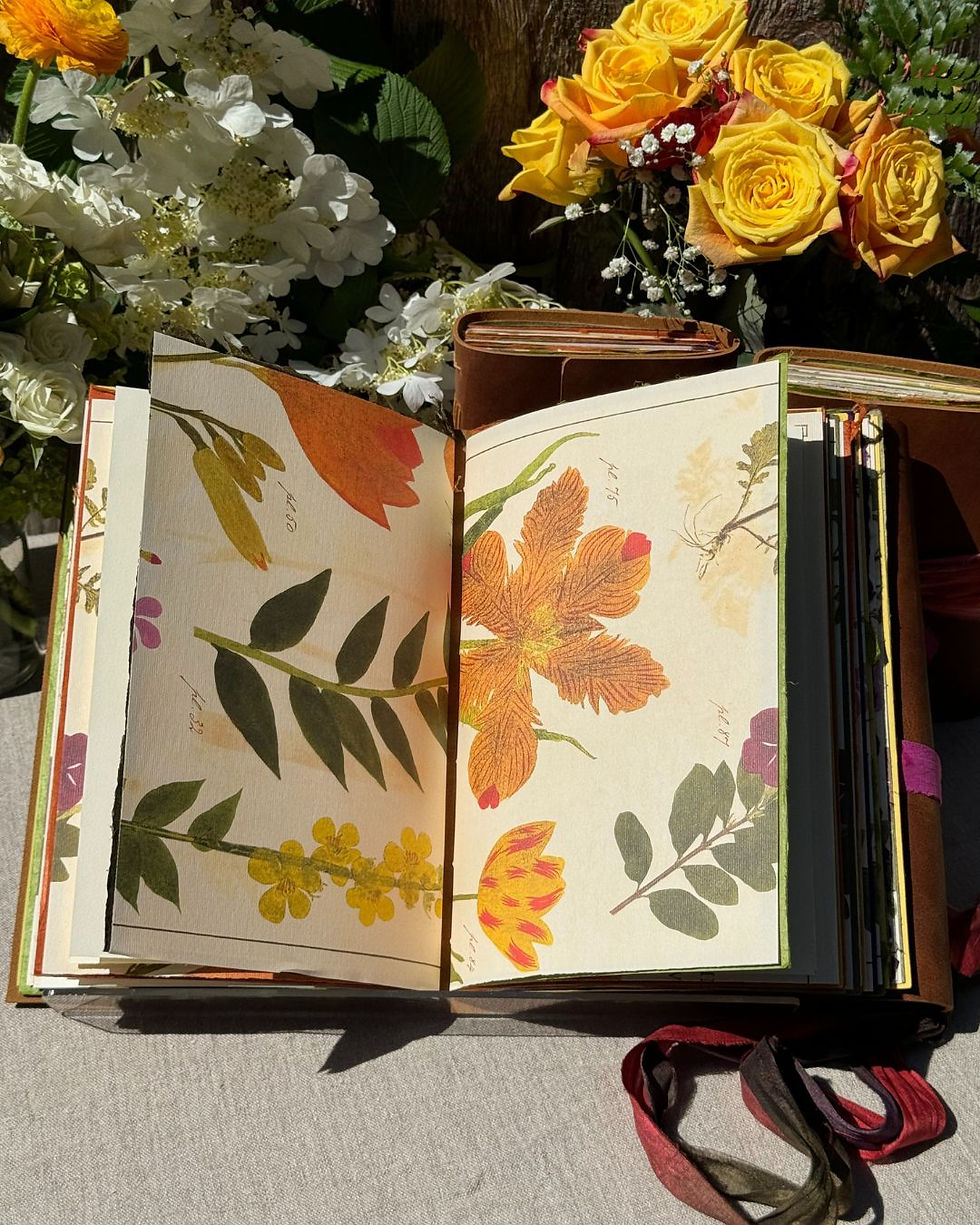 Thumbnail: floral interior pages of leather journal