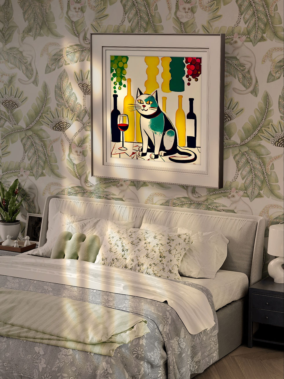 Thumbnail: bedroom cat among bottles of wine